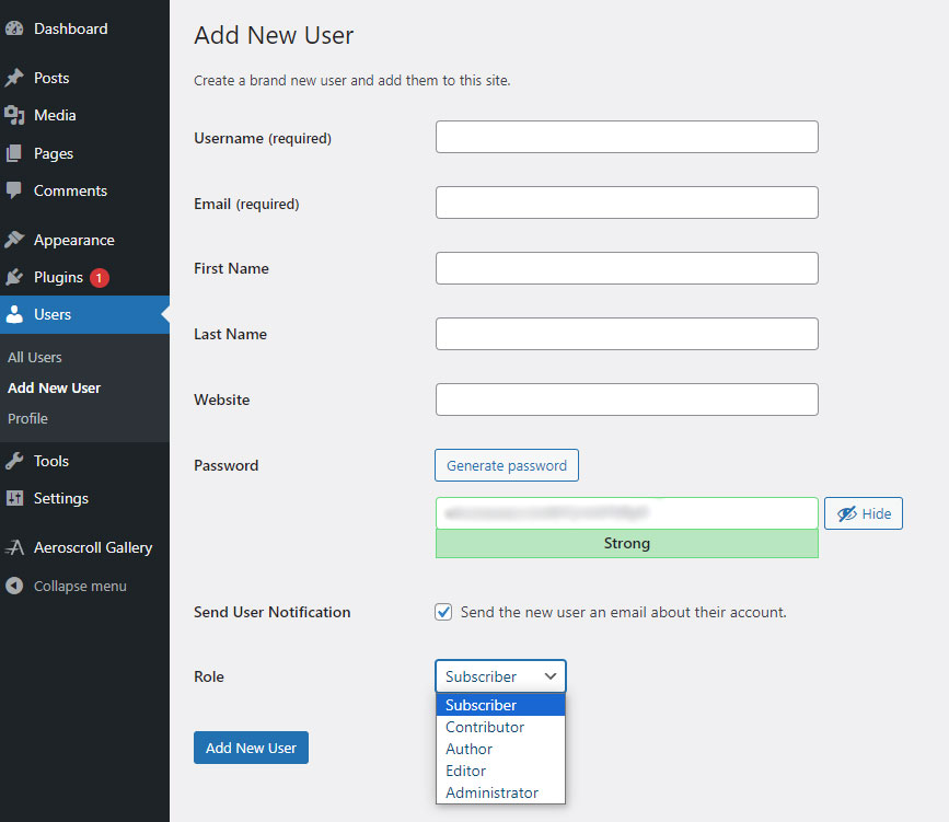 Wordpress Admin area User Roles