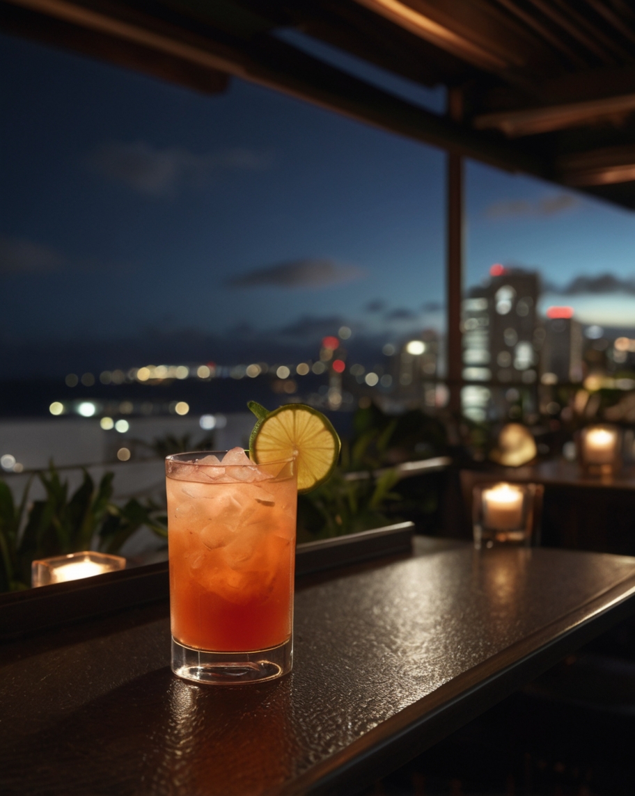 Rooftop Bar with City Lights